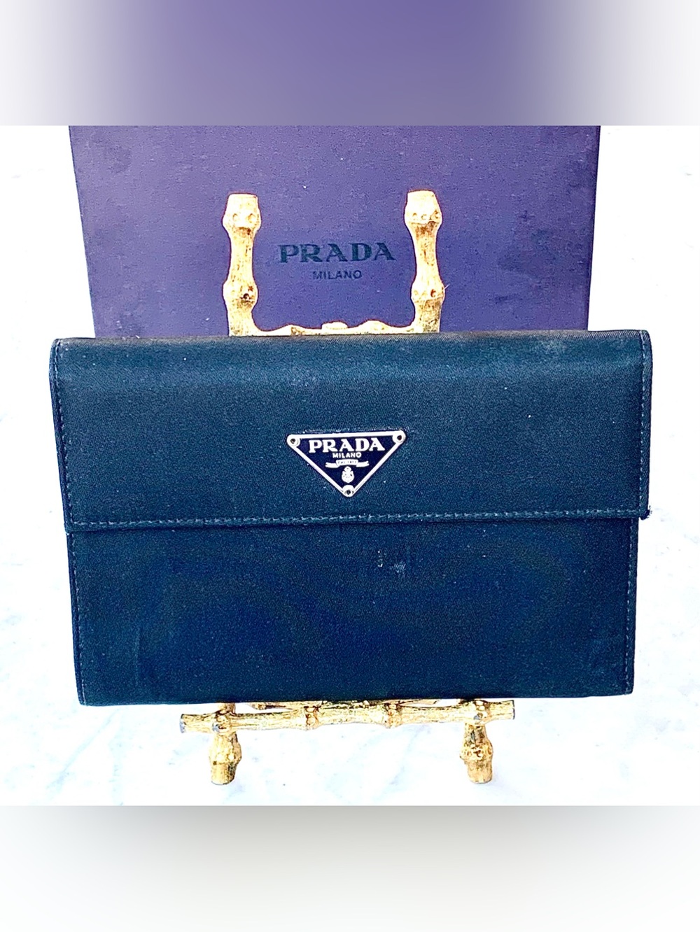 PRADA M150 Black TESSUTO Nylon Logo TRI-FOLD Wallet VINTAGE 90’s